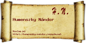 Humenszky Nándor névjegykártya
