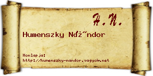 Humenszky Nándor névjegykártya